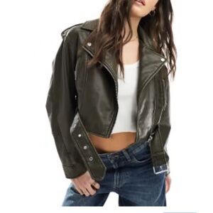 Women's Olive Leather Jacket